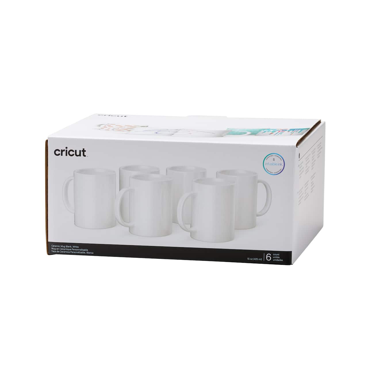 Tasses Tasses en céramique blanche vierges de 340 ml de Cricut, 6 unités